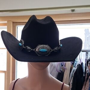 Black Cowboy Hat with Turquoise Concho Band 7 " Across